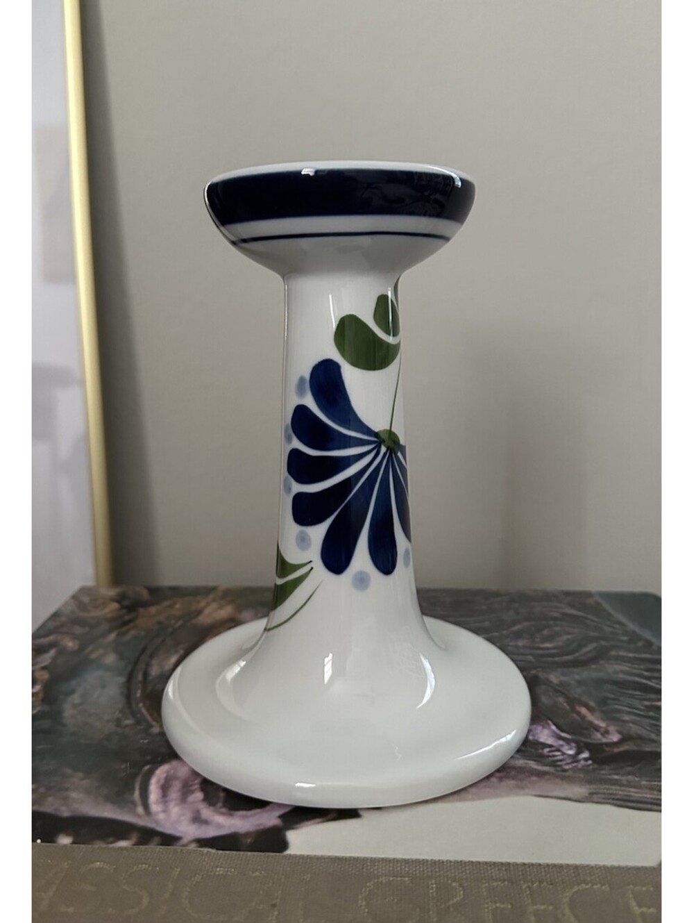 Dansk Sage Song Small 6-1/2" Candlestick Holder Blue And White Floral Design